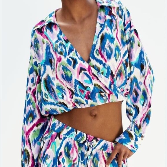 Zara Multicolor Patterned Crop Top - Picture 1 of 5